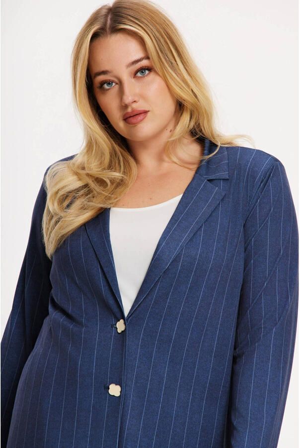 YOEK regular blazer met krijtstreep donkerblauw - Foto 2