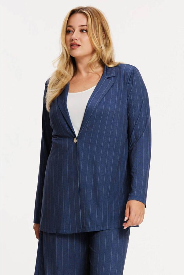YOEK regular blazer met krijtstreep donkerblauw