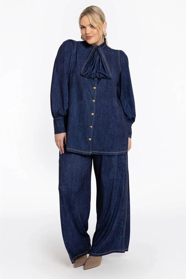 YOEK regular high waist broek dark blue denim