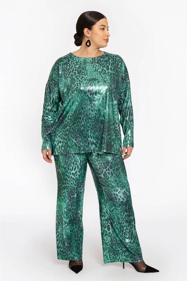 YOEK regular waist broek groen met pailletten