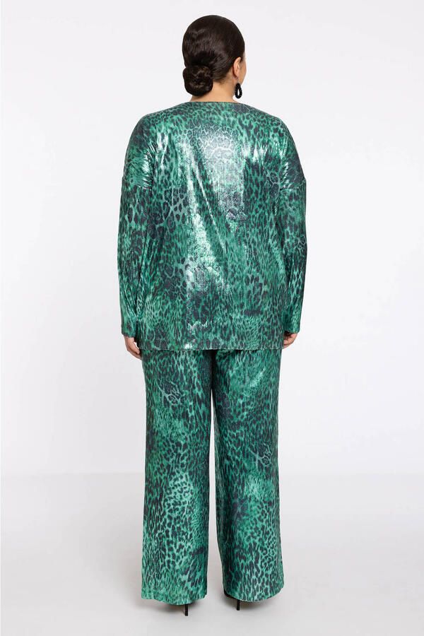 YOEK regular waist broek groen met pailletten - Foto 2