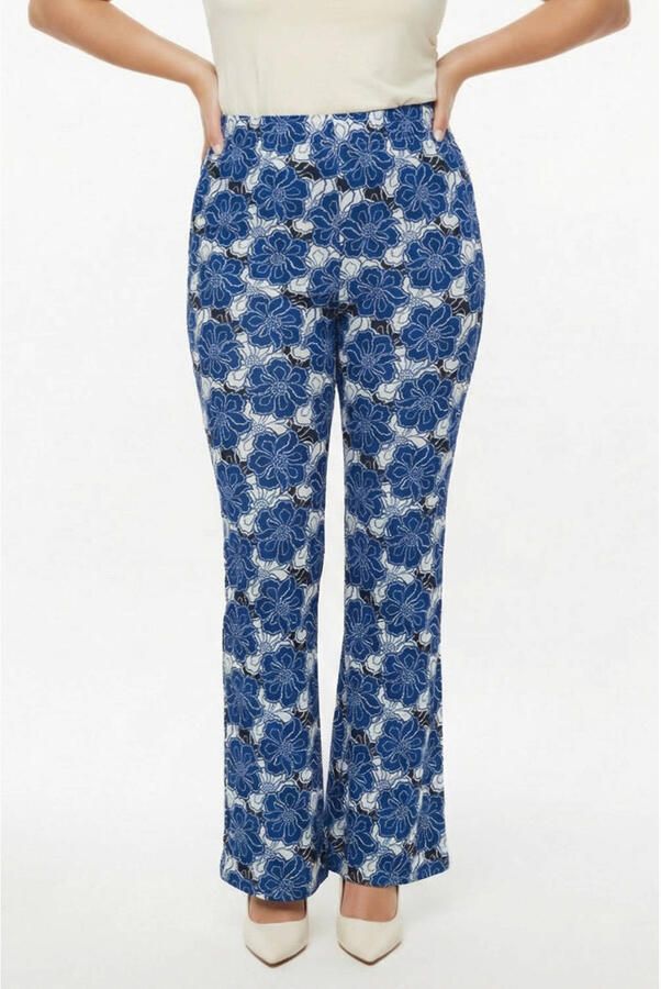 YOEK regular waist gebloemde flared broek blauw