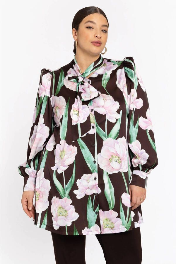 YOEK satijnen blouse bruin