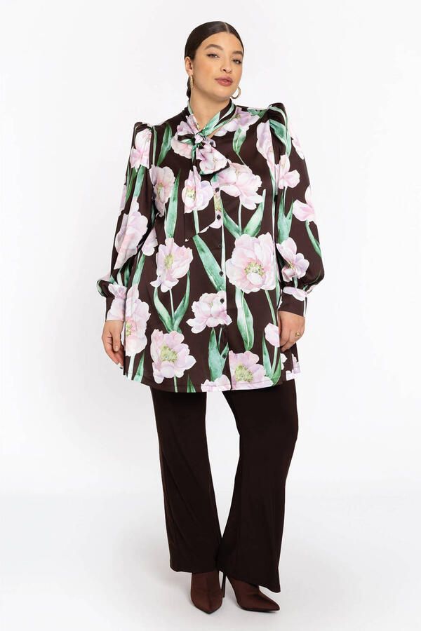 YOEK satijnen blouse bruin - Foto 2