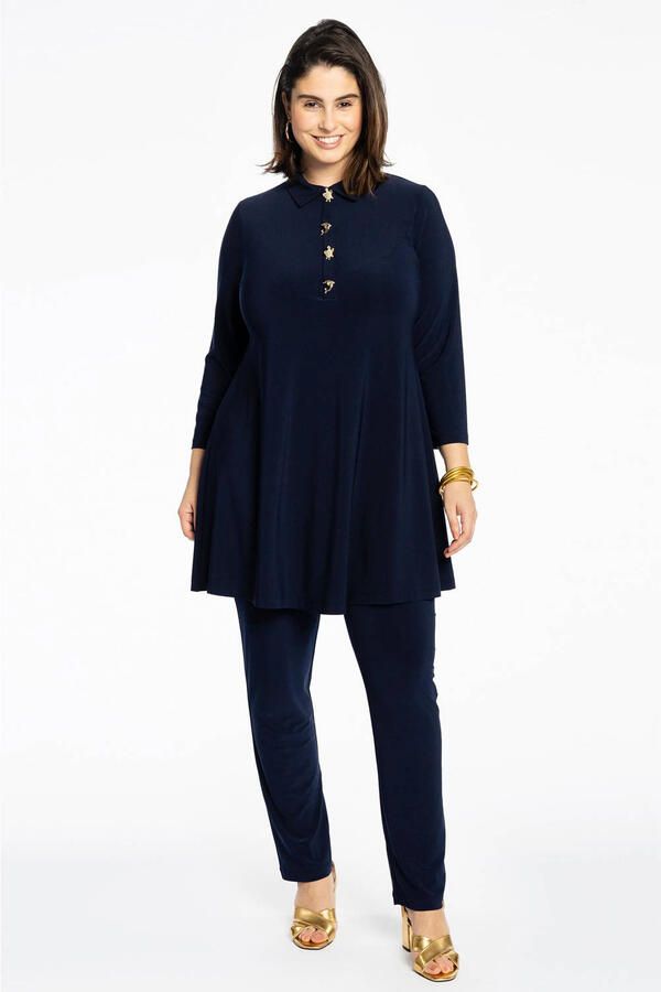 YOEK slim fit broek van travelstof DOLCE donkerblauw