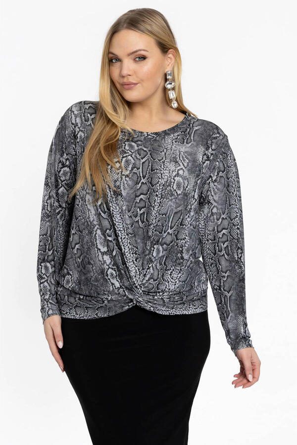 YOEK top met dierenprint grijs zwart