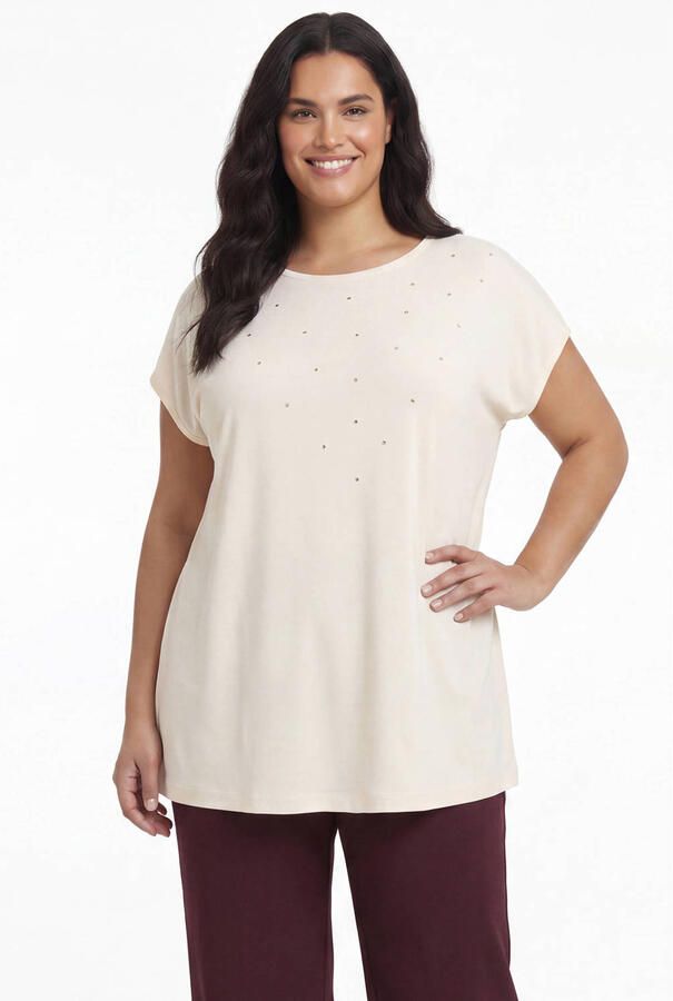 YOEK top met glitters Plus Size ecru