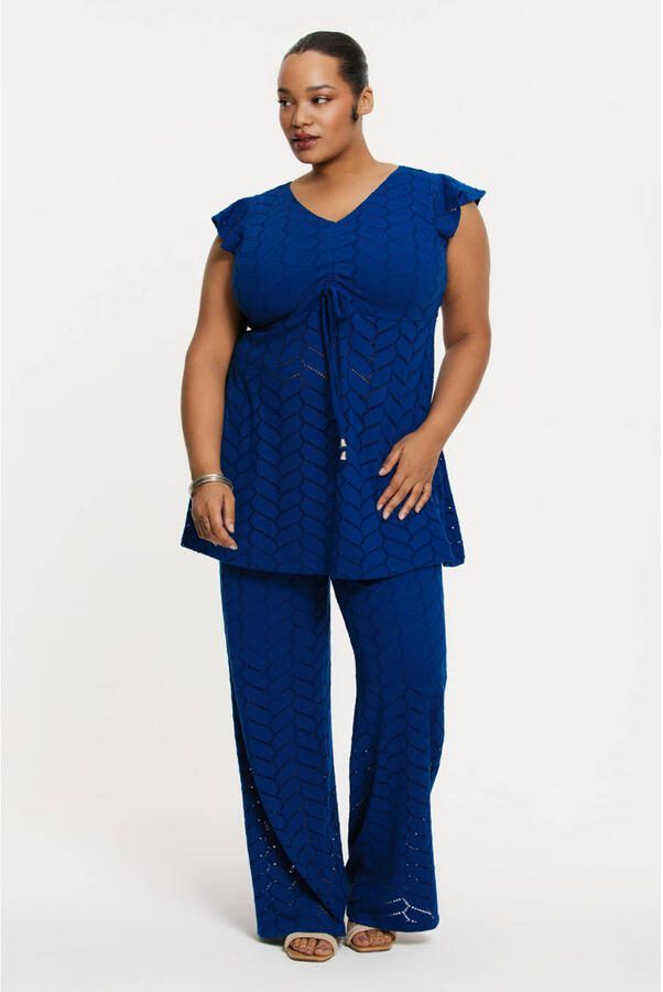 YOEK straight high waist casual broek blauw fijn gebreid - Foto 2