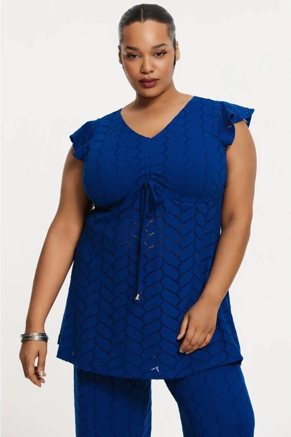 YOEK tuniek blauw fijn gebreid