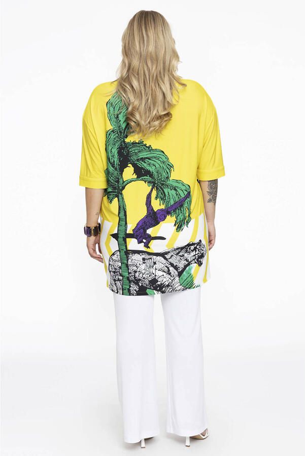 YOEK tuniek van travelstof DOLCE met all over print geel groen wit - Foto 2
