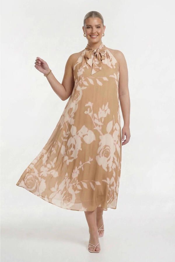 YOEK viscose jurk Plus Size bruin