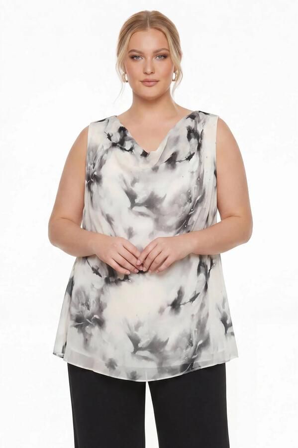 YOEK viscose tuniek Plus Size met print beige