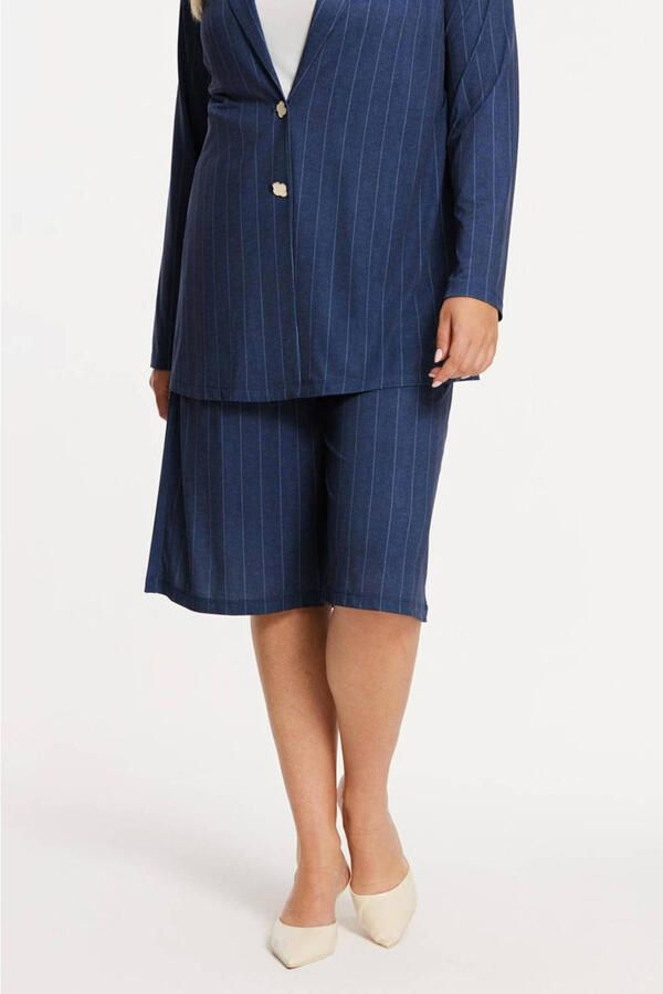 YOEK wide leg high waist bermuda short met krijtstreep blauw