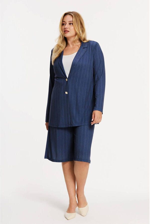 YOEK wide leg high waist bermuda short met krijtstreep blauw - Foto 2
