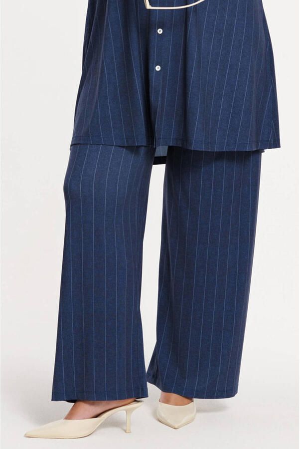 YOEK wide leg high waist broek met krijtstreep blauw - Foto 2
