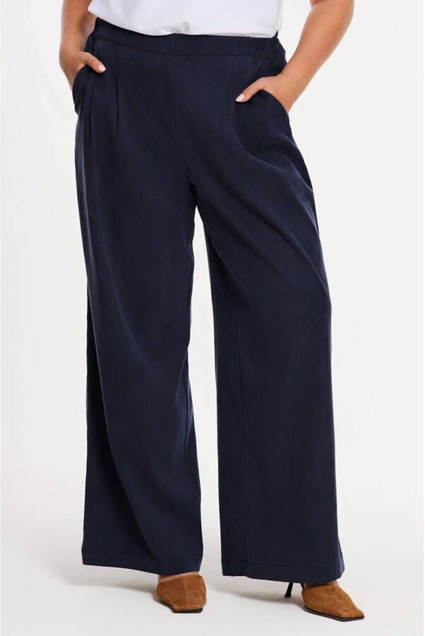 YOEK wide leg high waist casual broek donkerblauw