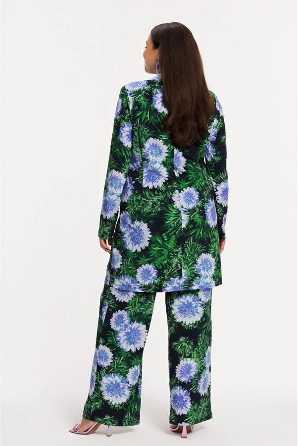 YOEK wide leg high waist gebloemde broek blauw