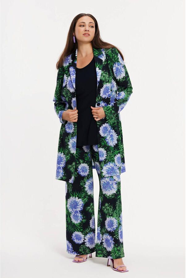 YOEK wide leg high waist gebloemde broek blauw - Foto 2