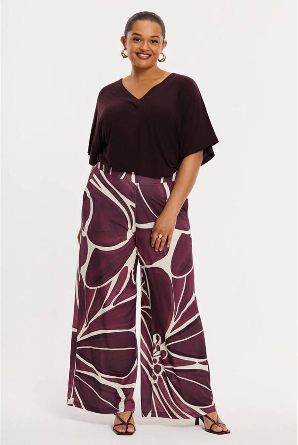 YOEK Wide leg high waist gebloemde broek donkerrood