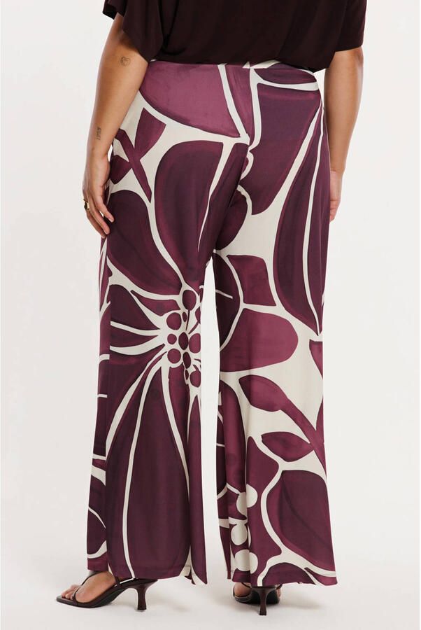 YOEK Wide leg high waist gebloemde broek donkerrood - Foto 2
