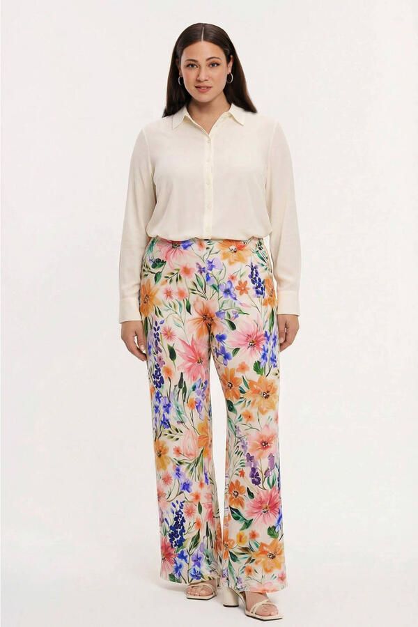 YOEK wide leg high waist gebloemde broek multi - Foto 2
