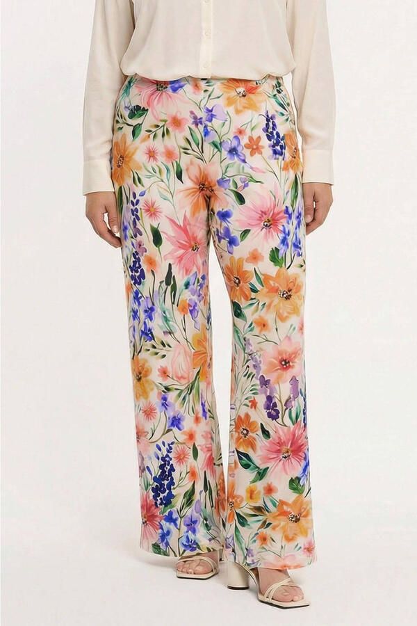 YOEK wide leg high waist gebloemde broek multi