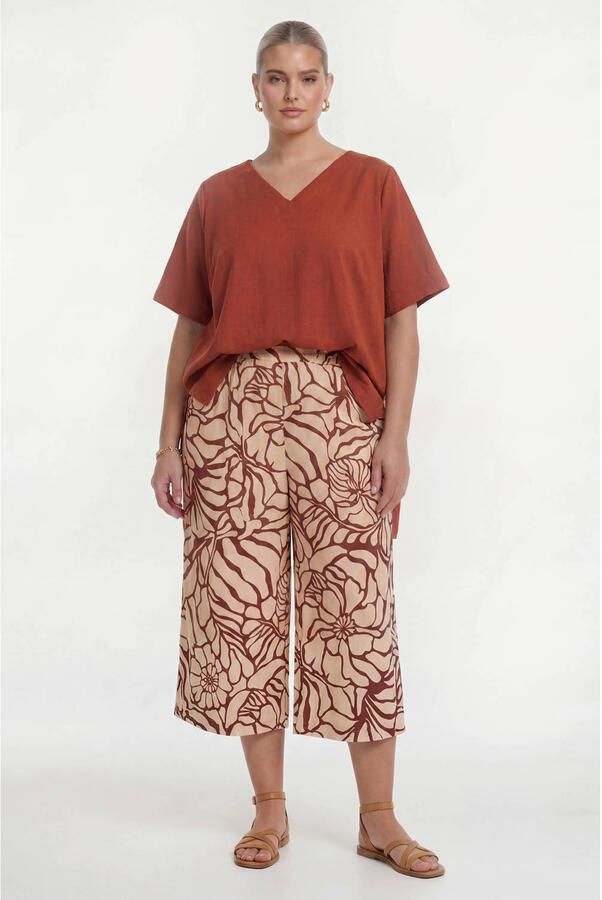 YOEK wide leg regular waist bermuda short donkerrood - Foto 3