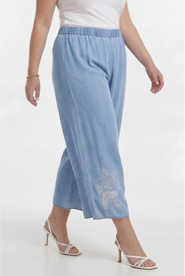 YOEK wide leg regular waist broek broderie light blue denim - Foto 2