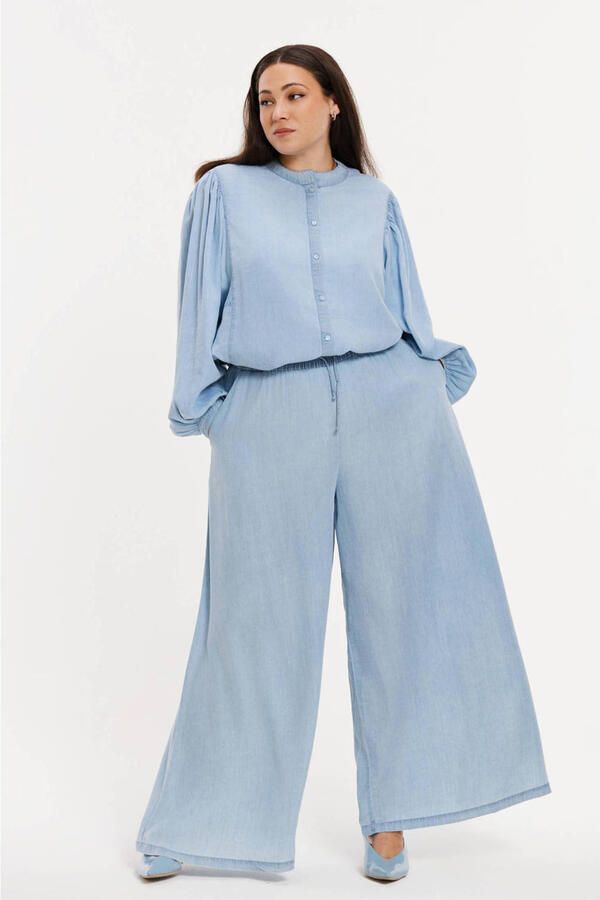 YOEK wide leg regular waist broek light blue denim