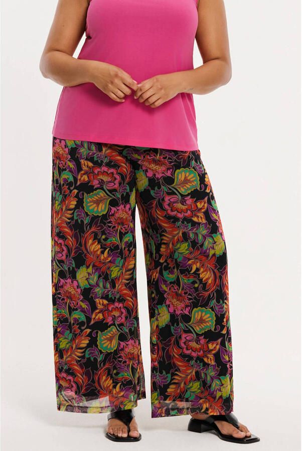 YOEK wide leg regular waist gebloemde broek multi