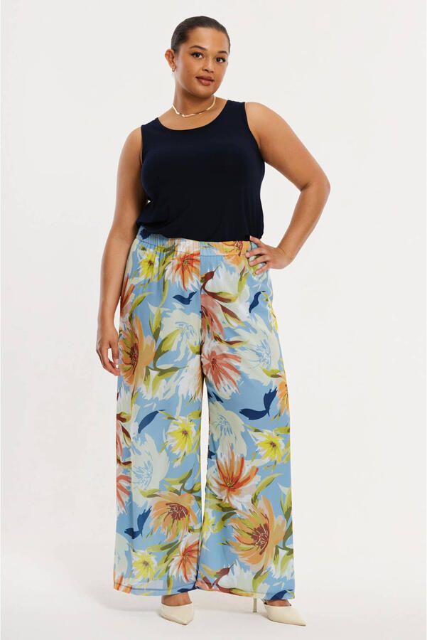 YOEK wide leg regular waist gebloemde broek multi