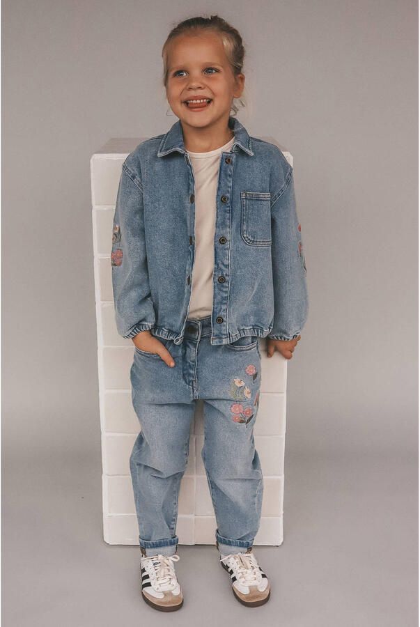 Your Wishes gebloemde spijkerjas medium blue denim - Foto 3