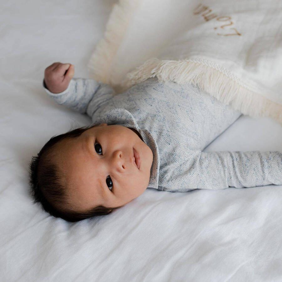 Yumi Baby romper Waves Blue Blauw Meisjes Stretchkatoen Peter Pan-kraag 56