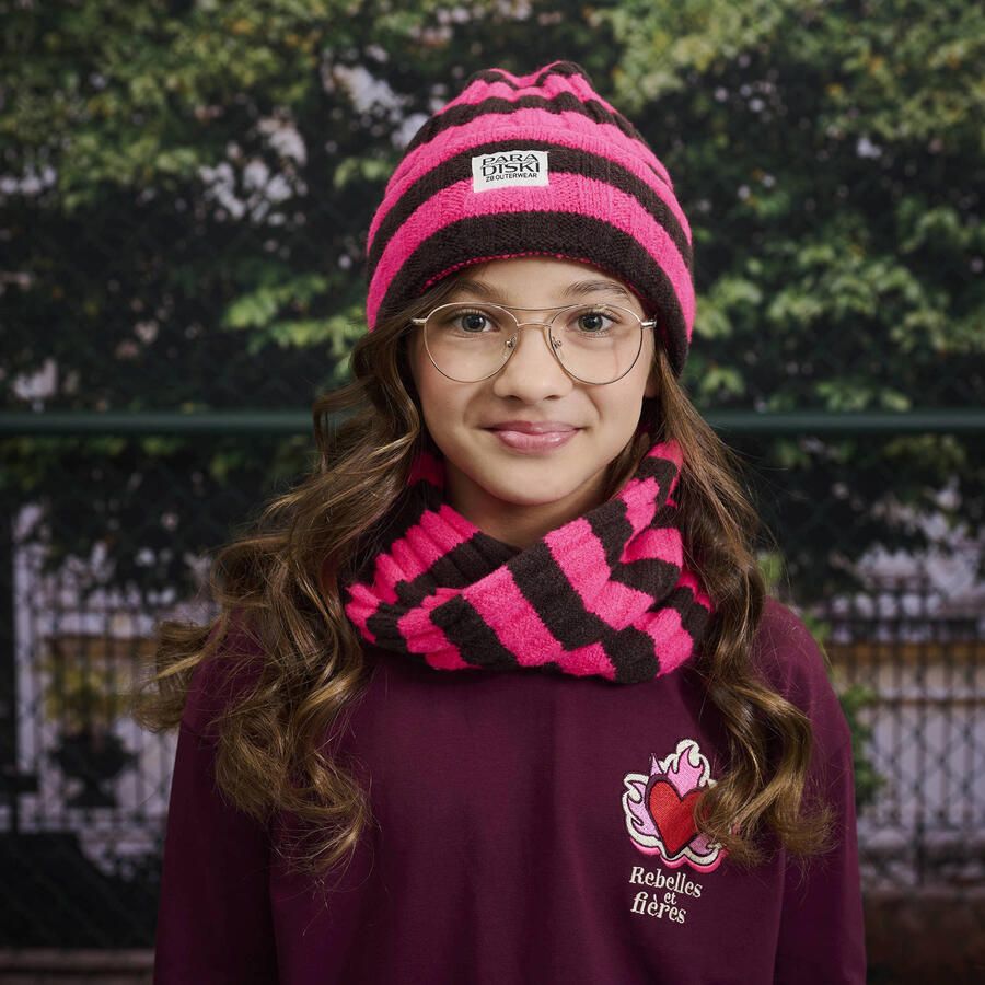Z8 kids gebreide muts Tamar roze bruin Meisjes Acryl Streep - Foto 2
