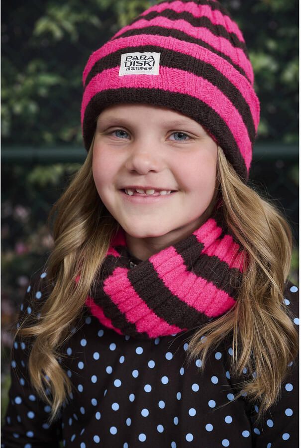 Z8 kids gebreide muts Tamar roze bruin Meisjes Acryl Streep - Foto 3