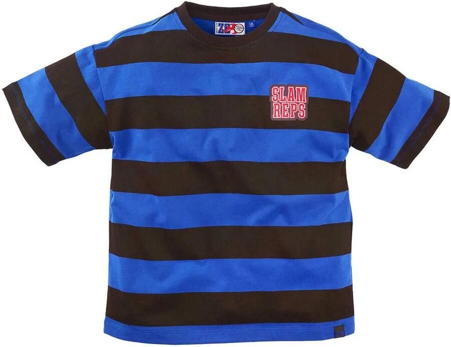Z8 kids gestreept T-shirt Simeon donkerbruin blauw Jongens Katoen Ronde hals