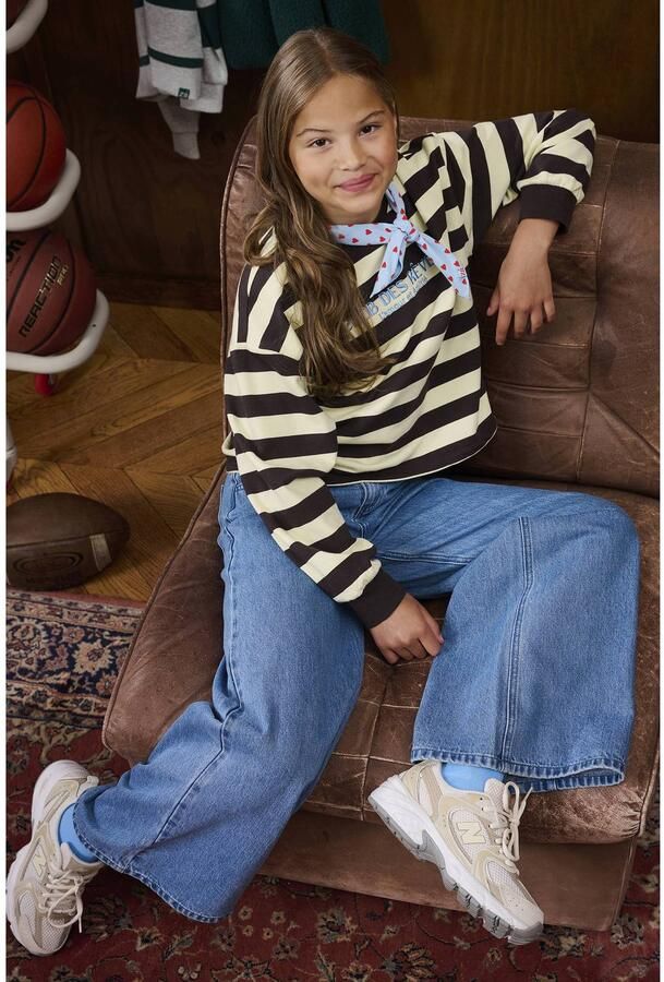 Z8 kids gestreepte sweater donkerbruin lichtgeel Meisjes Stretchkatoen Ronde hals - Foto 4