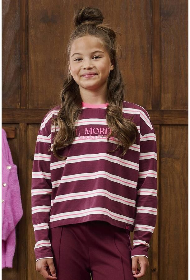Z8 kids longsleeve Diana donkerrood wit roze Meisjes Stretchkatoen Ronde hals - Foto 5
