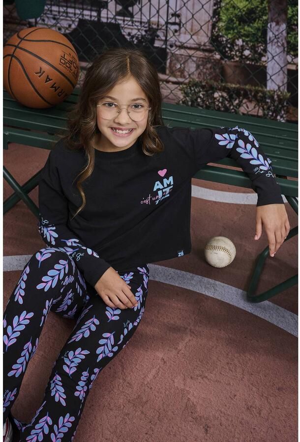 Z8 kids longsleeve met print zwart lichtblauw Meisjes Stretchkatoen Ronde hals - Foto 2