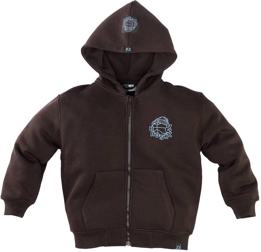 Z8 kids sweatvest met print donkerbruin Printopdruk