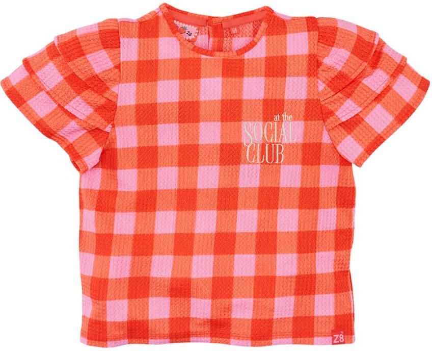 Z8 kids T-shirt Piper met ruitprint koraalrood roze - Foto 2