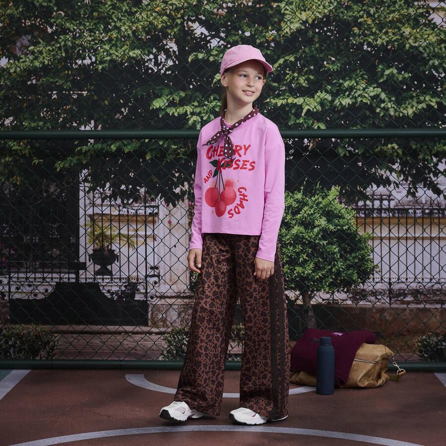 Z8 kids wide leg broek Elise met panterprint bruin