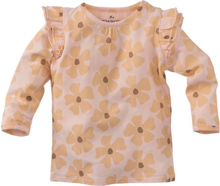 Z8 newborn longsleeve Mirella met bloemenprint lichtroze zachtoranje - Foto 3