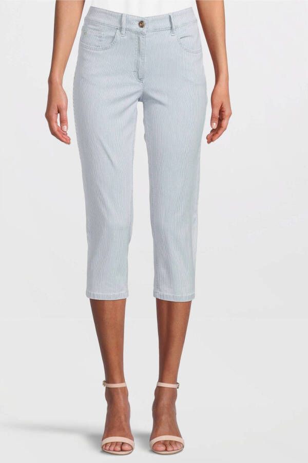 Zerres gestreepte cropped regular fit capri jeans Cora lichtblauw wit