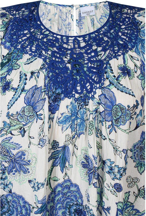 Zhenzi gebloemd T-shirt broderie blauw - Foto 2