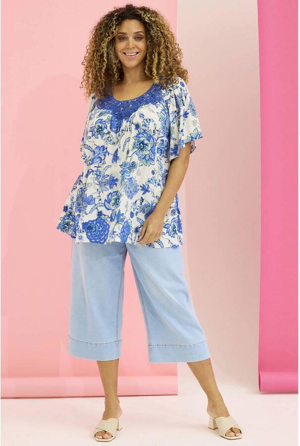 Zhenzi gebloemd T-shirt broderie blauw - Foto 3
