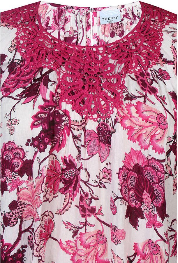 Zhenzi gebloemd T-shirt broderie roze - Foto 3