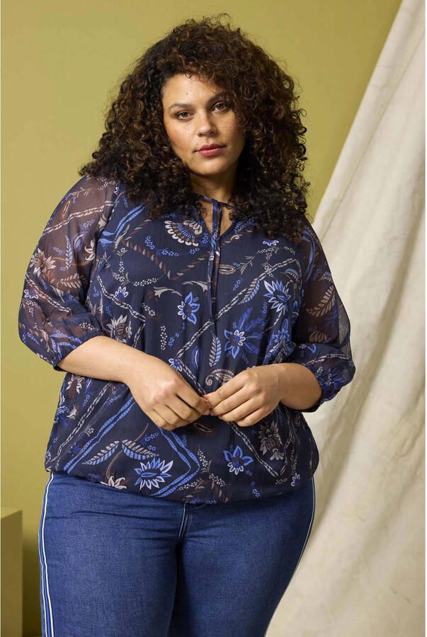 Zhenzi gebloemde top Plus Size donkerblauw