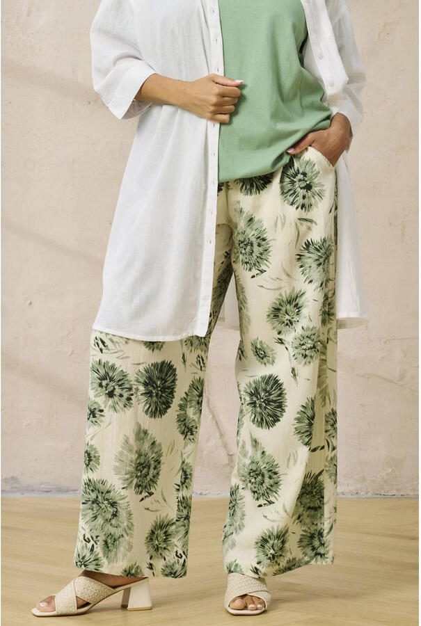 Zhenzi high waist gebloemde broek groen