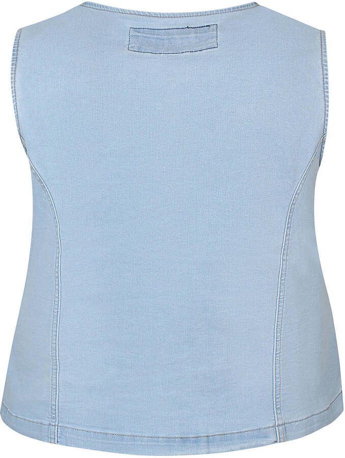 Zhenzi katoenen aansluitend gilet Plus Size lichtblauw denim